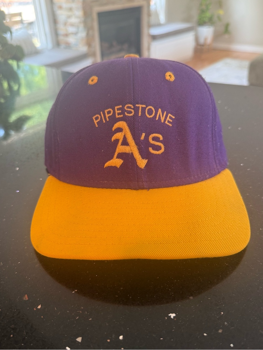 Pipestone A’s Two-Tone Purple and Gold Baseball Hat